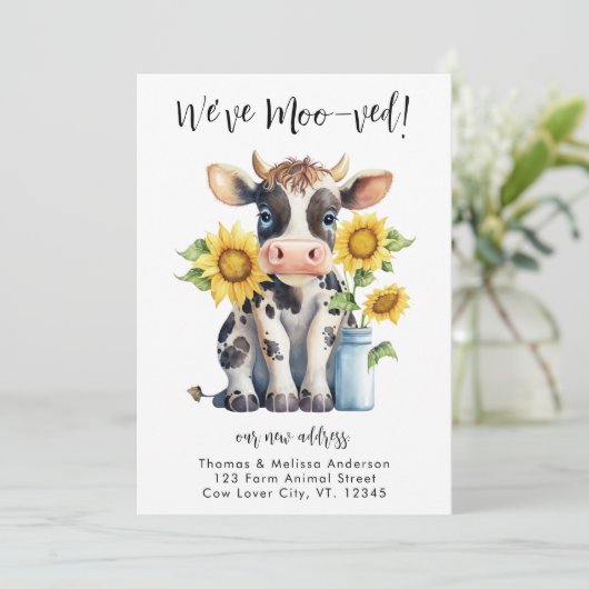 可愛いおもしろい牛の新しいアモードレス移動 案内状 (スタンド正面)