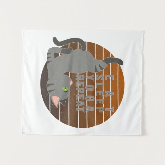 可愛いおもしろい猫ヨガ。ヨガおもしろいデザイン タペストリー (正面(横))