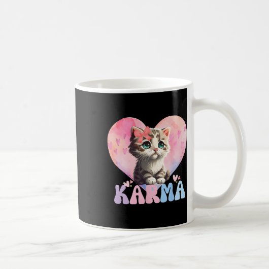 可愛いおもしろい猫好きハートシェイプ女性男性カルマ コーヒーマグカップ (右)