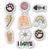 可愛いおもしろい猫足魚レインボーパック シール (正面)