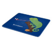 可愛いおもしろい緑のハッピーカメレオン カッティングボード (角)