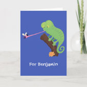 可愛いおもしろい緑のハッピーカメレオン カード (正面)