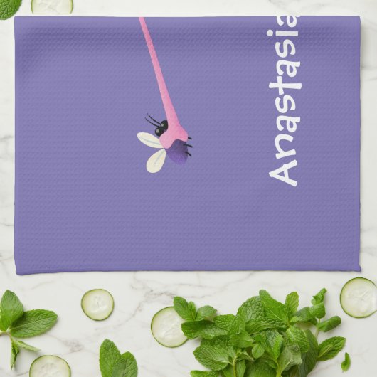 可愛いおもしろい緑のハッピーカメレオン キッチンタオル (折り畳み)