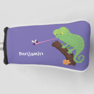 可愛いおもしろい緑のハッピーカメレオン ゴルフヘッドカバー