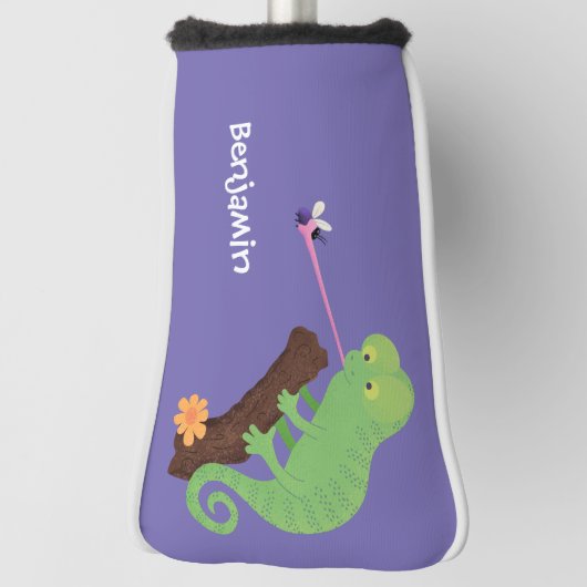 可愛いおもしろい緑のハッピーカメレオン ゴルフヘッドカバー (回転90)