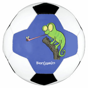 可愛いおもしろい緑のハッピーカメレオン サッカーボール