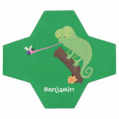 可愛いおもしろい緑のハッピーカメレオン サッカーボール (フラット)