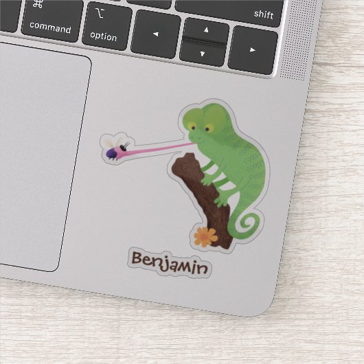 可愛いおもしろい緑のハッピーカメレオン シール (詳細)