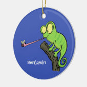 可愛いおもしろい緑のハッピーカメレオン セラミックオーナメント (左)