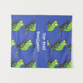 可愛いおもしろい緑のハッピーカメレオン タペストリー (正面(横))