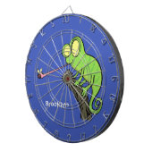 可愛いおもしろい緑のハッピーカメレオン ダーツボード (正面右)