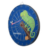 可愛いおもしろい緑のハッピーカメレオン ダーツボード (正面右)