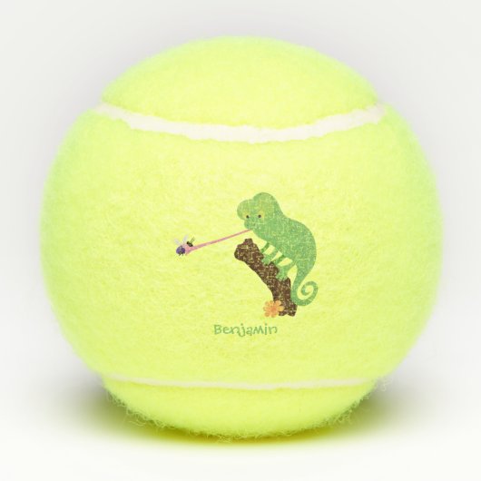 可愛いおもしろい緑のハッピーカメレオン テニスボール (裏面)