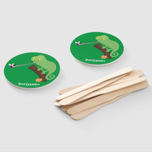 可愛いおもしろい緑のハッピーカメレオン ハンドファン (組立なし)