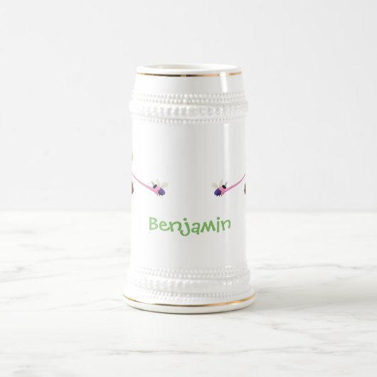 可愛いおもしろい緑のハッピーカメレオン ビールジョッキ (中央)