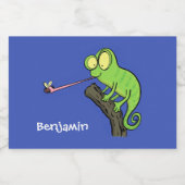 可愛いおもしろい緑のハッピーカメレオン フードラベル (シングルラベル)