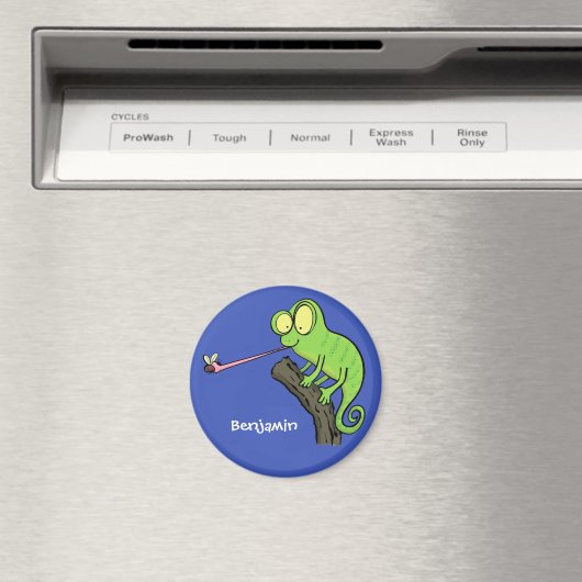 可愛いおもしろい緑のハッピーカメレオン マグネット (インサイチュ (食洗機))