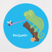 可愛いおもしろい緑のハッピーカメレオン ラベル (デザイン1)