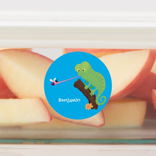 可愛いおもしろい緑のハッピーカメレオン ラベル (貼付)