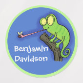 可愛いおもしろい緑のハッピーカメレオン ラベル (デザイン1)