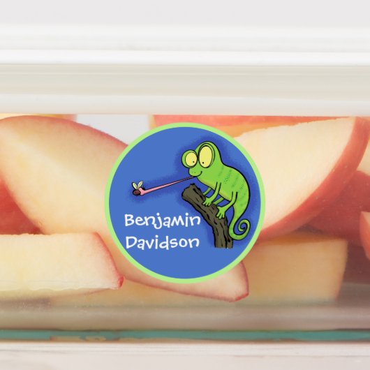 可愛いおもしろい緑のハッピーカメレオン ラベル (貼付)