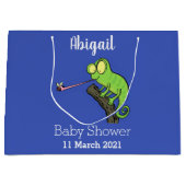 可愛いおもしろい緑のハッピーカメレオン ラージペーパーバッグ (正面)