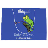 可愛いおもしろい緑のハッピーカメレオン ラージペーパーバッグ (裏面)