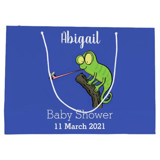 可愛いおもしろい緑のハッピーカメレオン ラージペーパーバッグ (裏面)