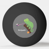 可愛いおもしろい緑のハッピーカメレオン 卓球ボール (裏面)