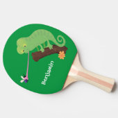 可愛いおもしろい緑のハッピーカメレオン 卓球ラケット (横)