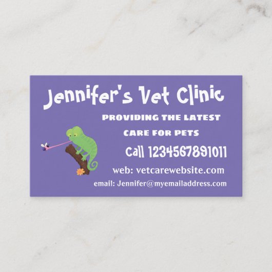 可愛いおもしろい緑のハッピーカメレオン 名刺 (正面)