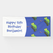 可愛いおもしろい緑のハッピーカメレオン 横断幕 (横)