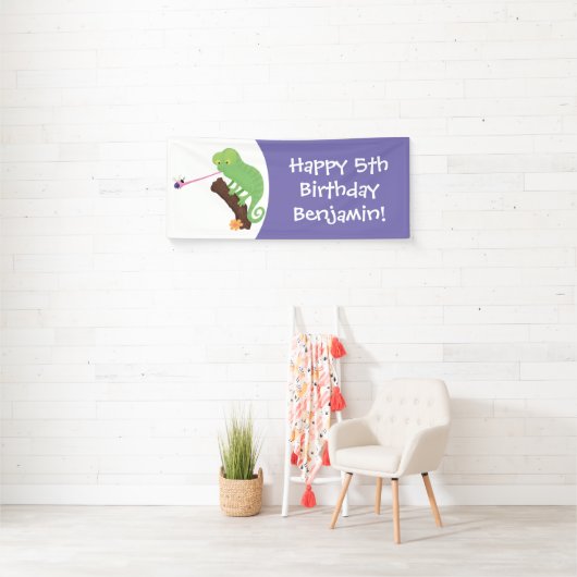 可愛いおもしろい緑のハッピーカメレオン 横断幕 (インサイチュ)