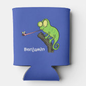 可愛いおもしろい緑のハッピーカメレオン 缶クーラー (裏面)