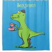 可愛いおもしろい緑tレックス恐竜の漫画 シャワーカーテン (正面)