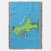 可愛いおもしろい緑tレックス恐竜の漫画 スローブランケット (正面縦)