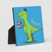 可愛いおもしろい緑tレックス恐竜の漫画 フォトプラーク (正面)
