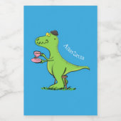 可愛いおもしろい緑tレックス恐竜の漫画 フードラベル (シングルラベル)