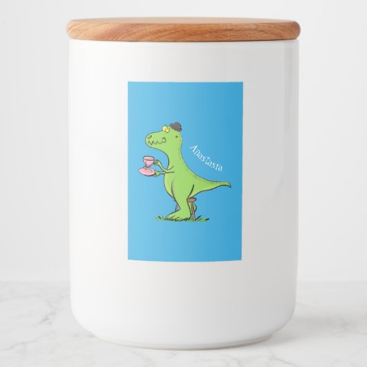 可愛いおもしろい緑tレックス恐竜の漫画 フードラベル (正面)