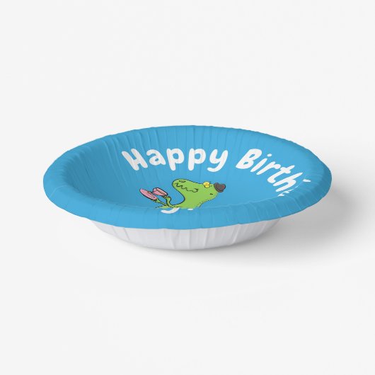 可愛いおもしろい緑tレックス恐竜の漫画 ペーパーボウル (傾斜あり)