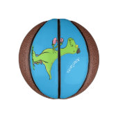 可愛いおもしろい緑tレックス恐竜の漫画 ミニバスケットボール (縦)