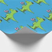 可愛いおもしろい緑tレックス恐竜の漫画 ラッピングペーパー (角)