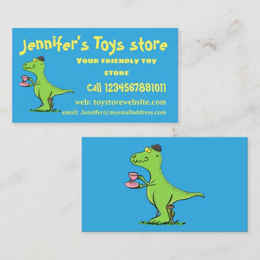 可愛いおもしろい緑tレックス恐竜の漫画 名刺 (正面/裏面)