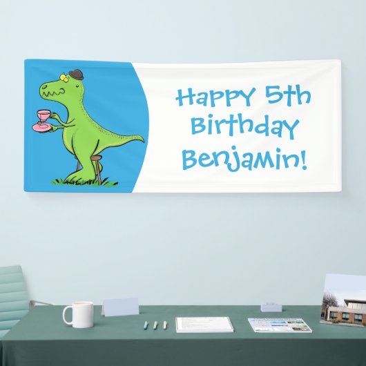 可愛いおもしろい緑tレックス恐竜の漫画 横断幕 (トレードショー)