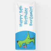 可愛いおもしろい緑tレックス恐竜の漫画 横断幕 (縦)