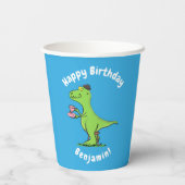 可愛いおもしろい緑tレックス恐竜の漫画 紙コップ (裏面)