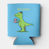 可愛いおもしろい緑tレックス恐竜の漫画 缶クーラー (正面)
