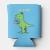 可愛いおもしろい緑tレックス恐竜の漫画 缶クーラー (裏面)