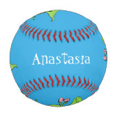 可愛いおもしろい緑tレックス恐竜の漫画 野球ボール (正面)