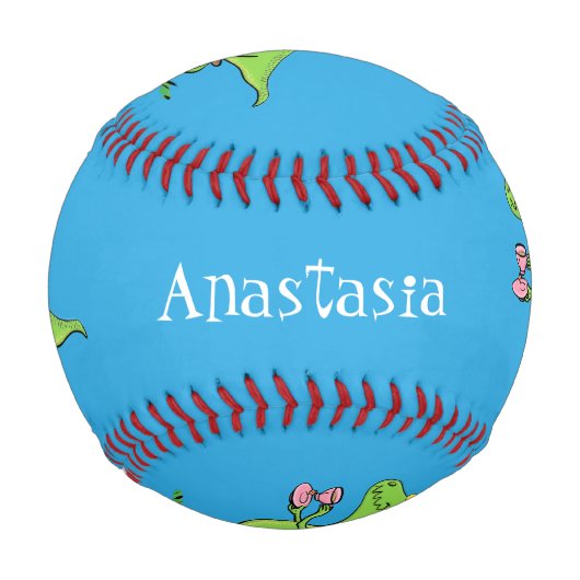 可愛いおもしろい緑tレックス恐竜の漫画 野球ボール (正面)